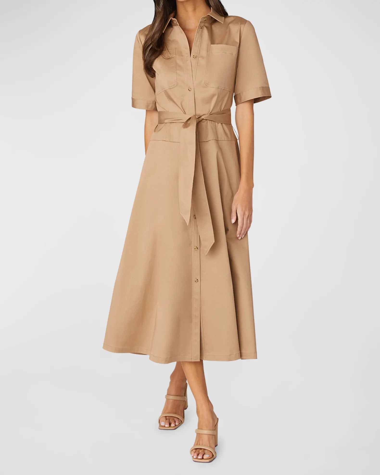 Keri Tie-Belt Stretch Cotton Midi Shirtdress