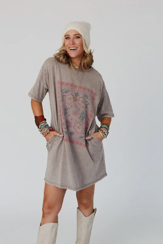 Fall Blossoms Tee Dress - Mocha