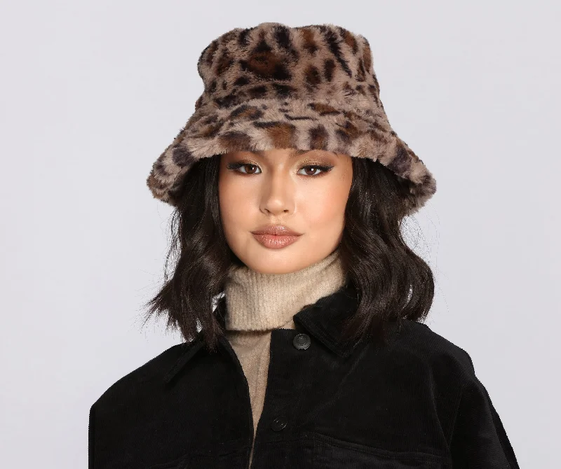 Faux Fur Leopard Bucket Hat