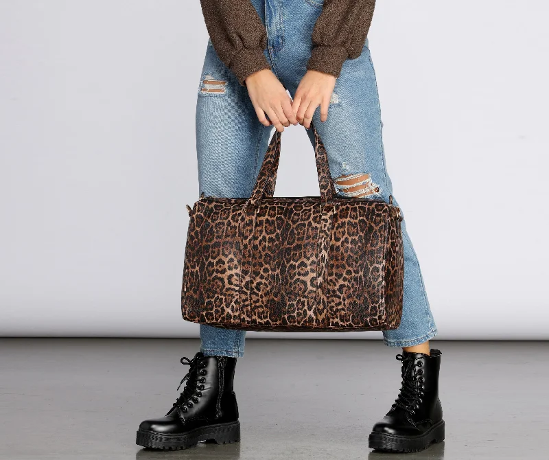 Leopard Print Weekender Duffle Bag