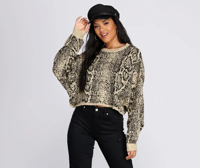 Snake Print Cropped Sweater