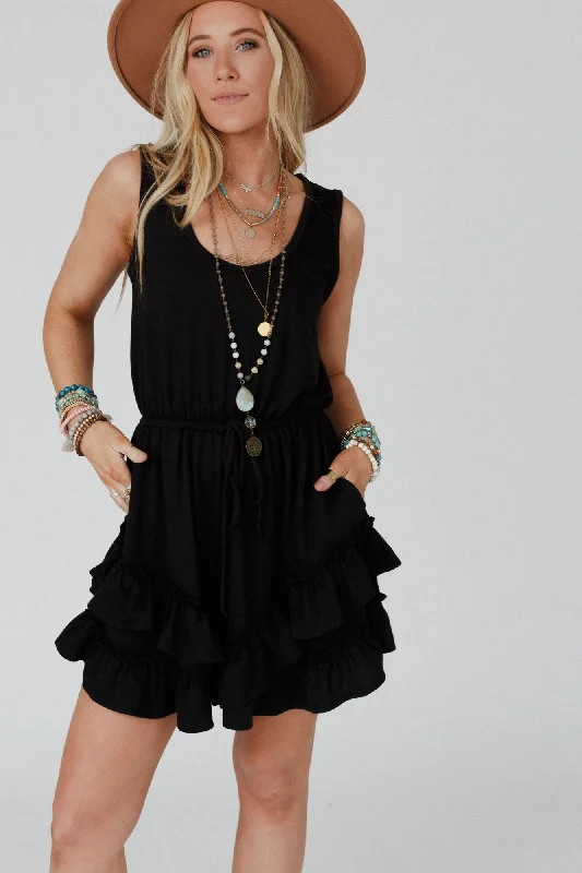 The Nest Constance Ruffle Hem Sleeveless Dress - Black