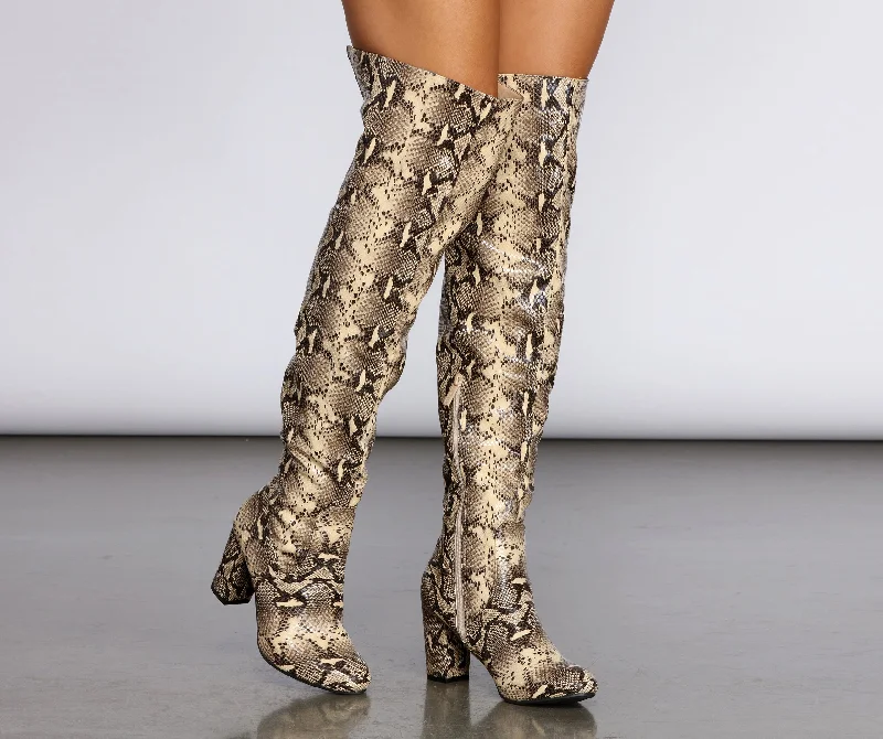 Thigh High Snake Print Boots