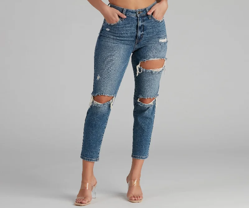 Tobi High-Rise Distressed Mom Jeans