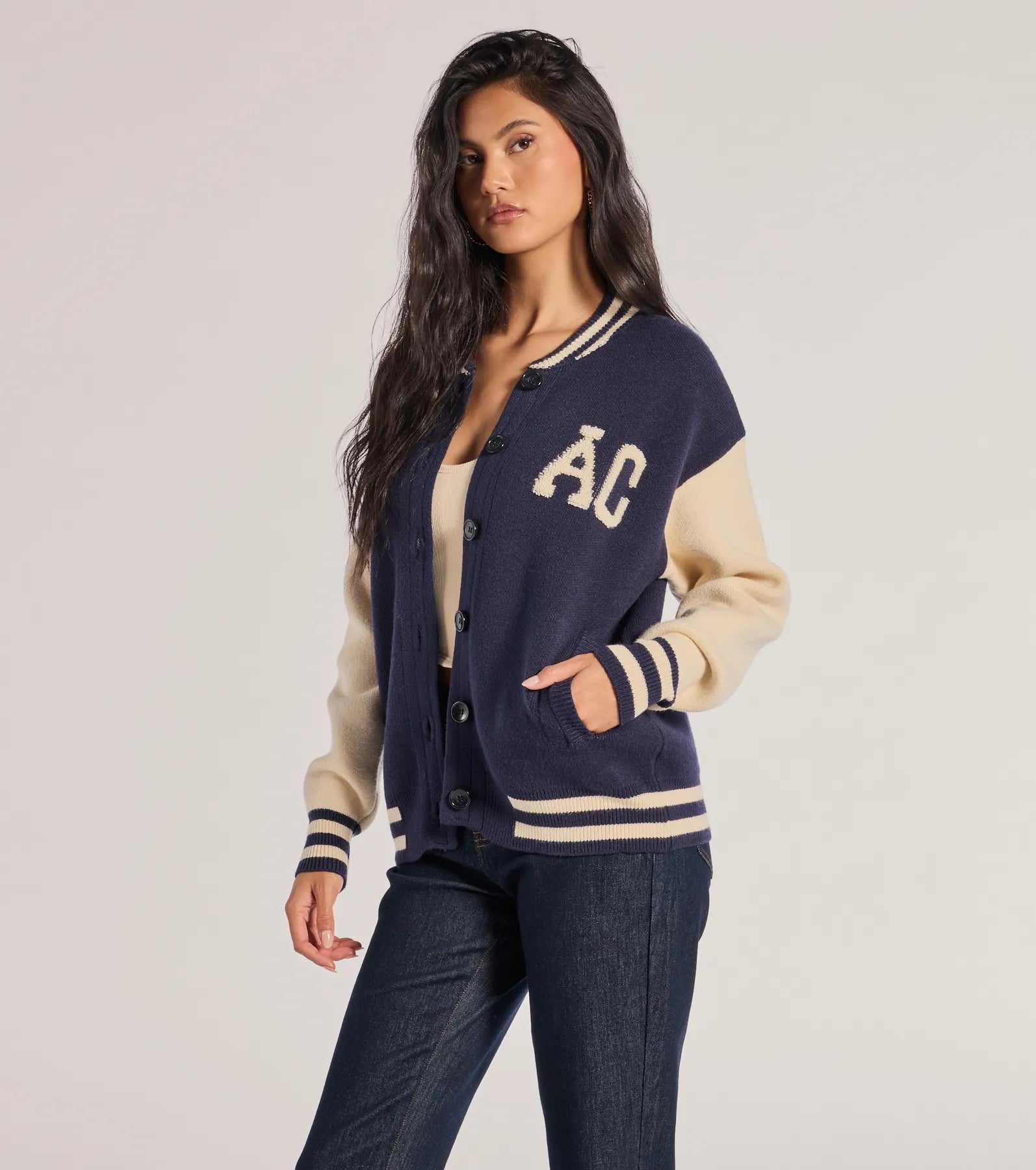 Varsity Chic Button-Down Sweater Jacket