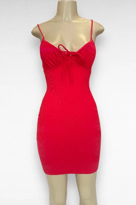 Ribbed Drawstring Bodycon Dress