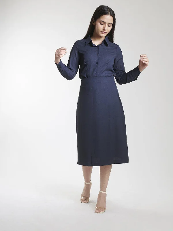 Poly Moss A line Skirt Suit - Navy Blue