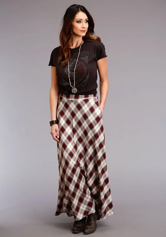 Stetson Womens Brown Rayon/Nylon Harvest Plaid Long Skirt Mermaid unclassified skirts