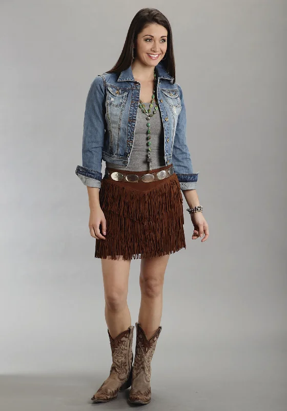 Stetson Womens Brown Mid Length Suede Leather Skirt Western Fringe Cowgirl Minimalist unclassified skirts